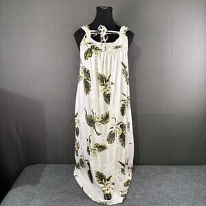 VTG Tropical Fashion Dress Women’s S Hawaiian Maxi Floral Sleeveless Green White